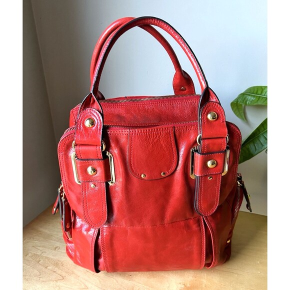 Hype Handbags - Hype Y2K Red Patent Leather Hobo Shoulder Purse Hand Bag Multiple Pockets Large